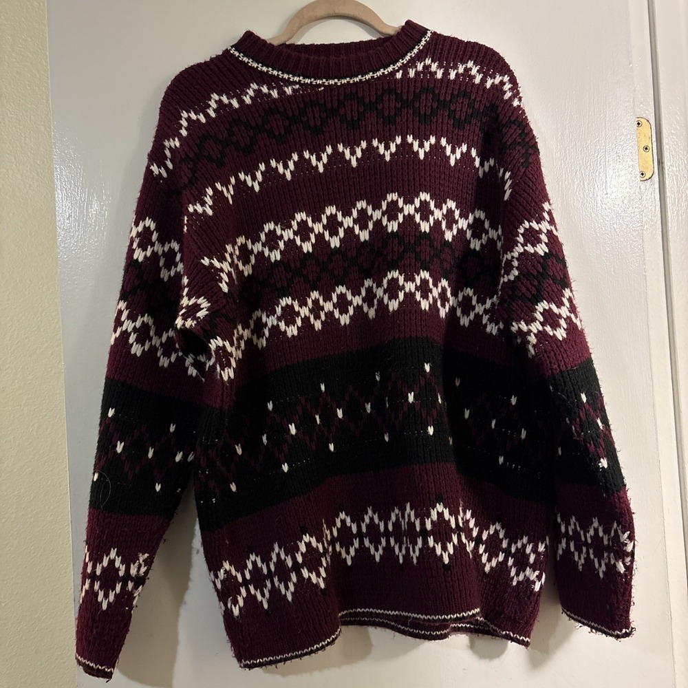 Vintage Dralon sweater Knit Geometric German 70s Purple Old Man Size L